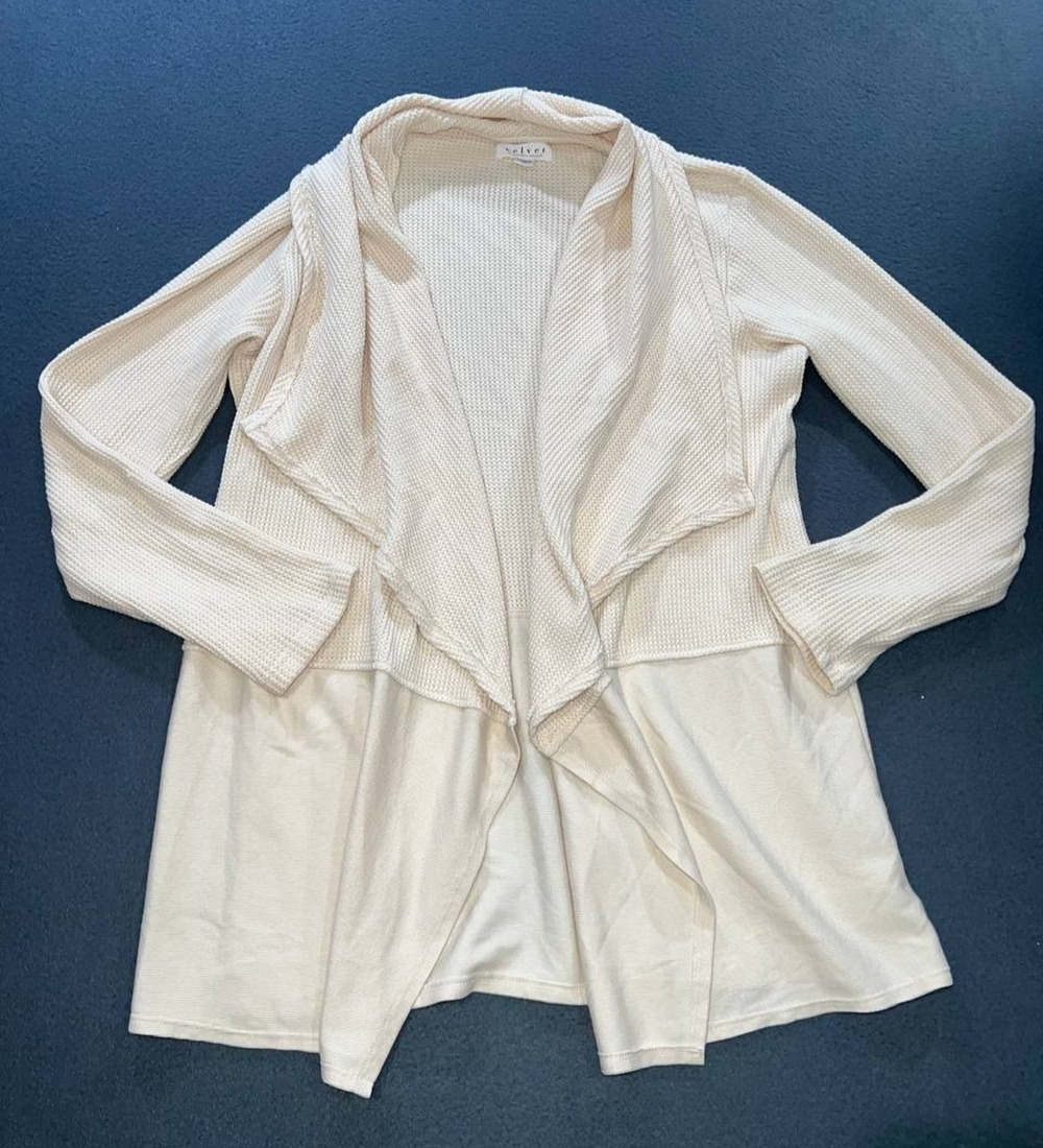 Velvet by Graham and Spencer Bertha Cardigan Waffle Drape ivory Front L A011145
